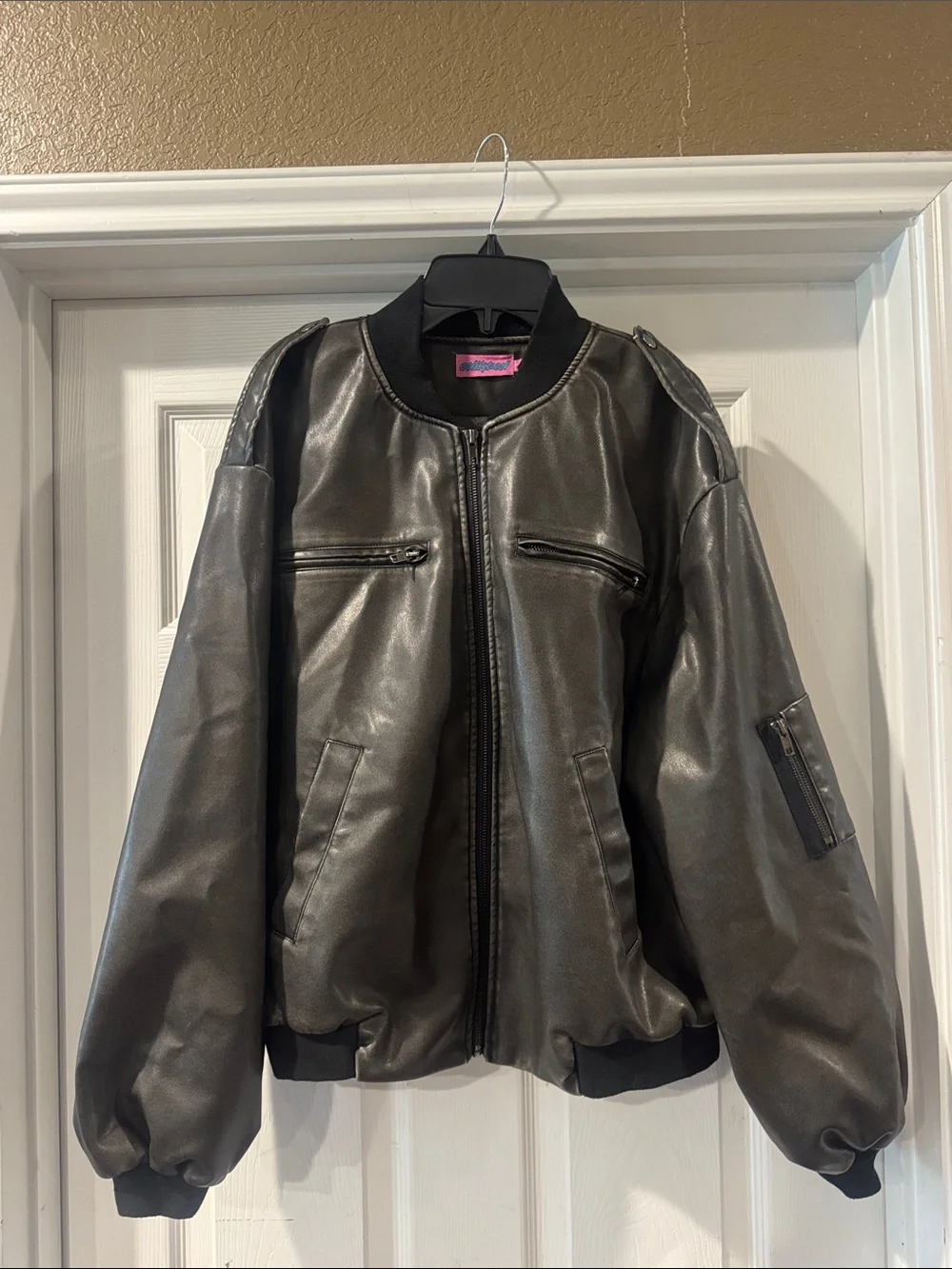 Edikted Black Faux Leather Bomber Jacket